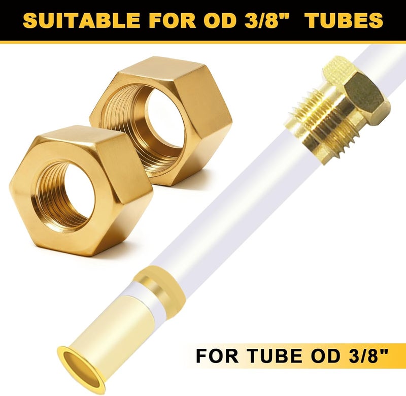 Siptenk 15PCS 3/8" Brass Compression Nuts, Brass Compression Fitting for Air Brake Lines, Water, Oil, Fuel Inert Gases Plumbing System - Image 4